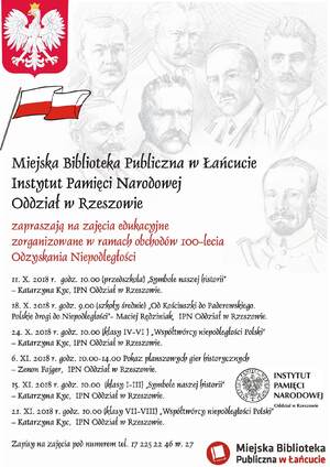 Plan zajęć edukacyjnych prowadzonych w ramach obchodów 100- lecia Odzyskania Niepodległości w Łańcucie.