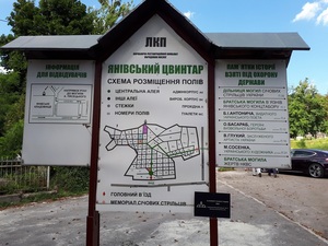 Tablica informacyjna na Cmentarzu Janowskim we Lwowie.