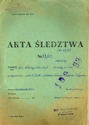 Okładka teczki - akta śledztwa przeciwko ks. Władysławowi Findyszowi
IPN-Rz-34/39