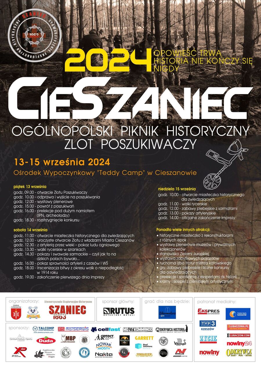 Plakat – CieSzaniec 2024 – Ogólnopolski piknik historyczny połączony ze zlotem poszukiwaczy