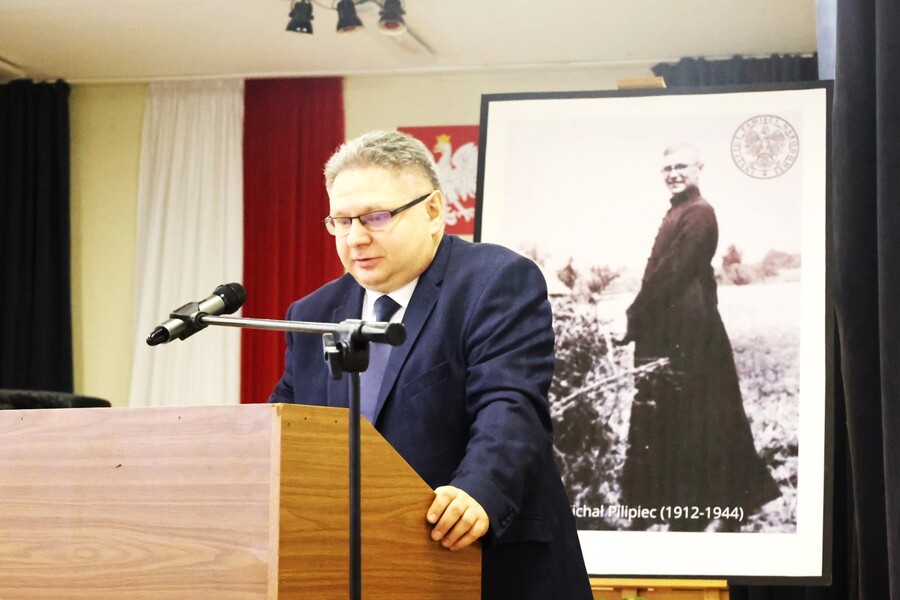 Dr hab. Mariusz Krzysztofiński podczas konferencji w 80. rocznicę śmierci ks. Michała Pilipca – Błażowa, 7 grudnia 2024. Fot. Katarzyna Gajda-Bator (IPN)