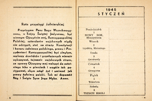 Rota przysięgi żołnierskiej w kalendarzu na rok 1945 wydanym przez PCK dla żołnierzy 2 Korpusu Polskiego.