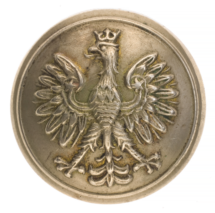 Guzik z munduru por. Władysława Jaksana, oficera Polskich Sił Zbrojnych za Zachodzie.