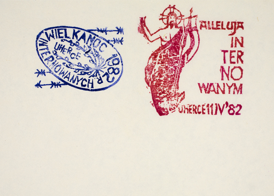 Zdjęcie 009. Kartka wielkanocna wykonana w 1982 r. w obozie dla internowanych w Uhercach.