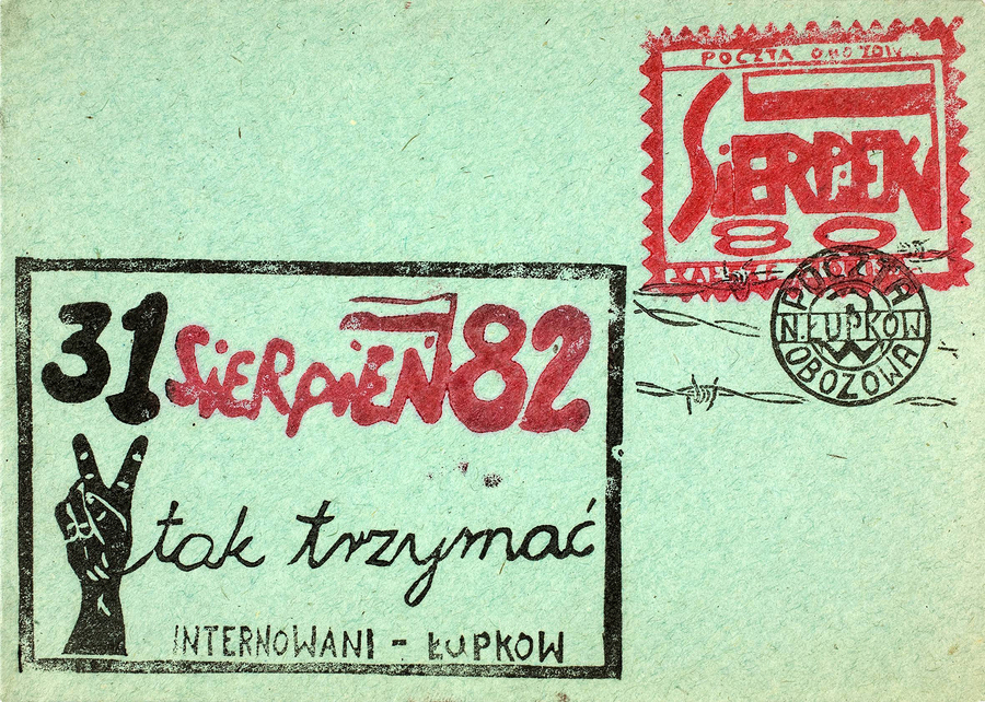 Zdjęcie 016. Kartka wykonana przez Grzegorza Połecia z Rybnika, internowanego w więzieniu w Nowym Łupkowie.