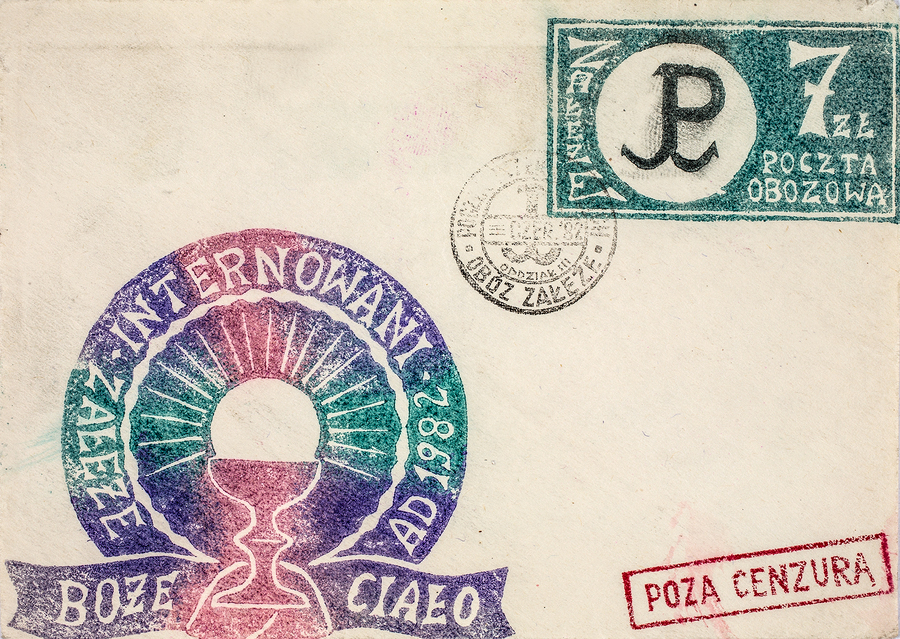 Zdjęcie 029. Kartka wykonana w 1982 r. w obozie dla internowanych w Załężu.