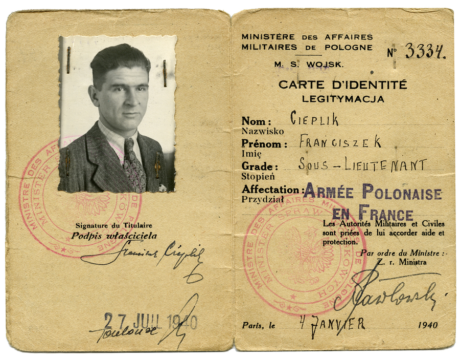 Zdjęcie 015. Legitymacja wojskowa ppor. Franciszka Cieplika wystawiona we Francji 4 stycznia 1940 r.
