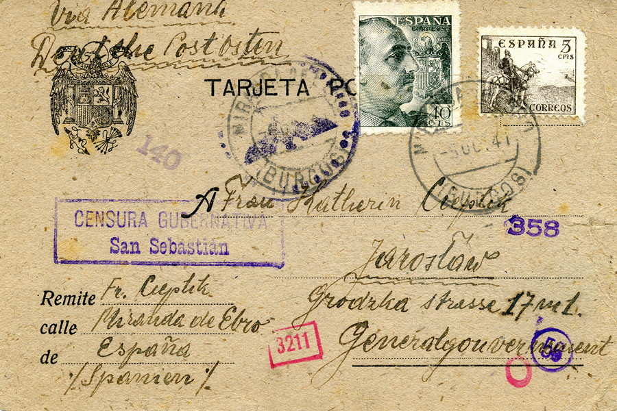 Zdjęcie 020. Kartka pocztowa wysłana w czerwcu 1941 r. przez Franciszka Cieplika z obozu Miranda de Ebro w Hiszpanii do żony Katarzyny.