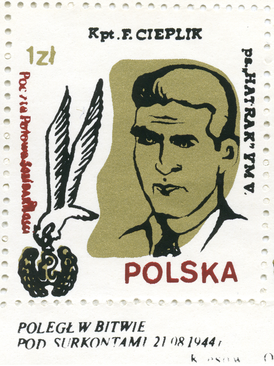 Zdjęcie 031. Znaczek upamiętniający kpt. F. Cieplika, wydany w 1986 r. przez Kresową Oficynę Podziemną.