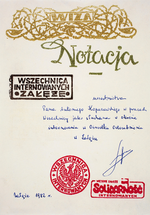 Zdjęcie 031. Pamiątka uczestnictwa A. Kopaczewskiego w pracach Wszechnicy Internowanych, Załęże 1982.