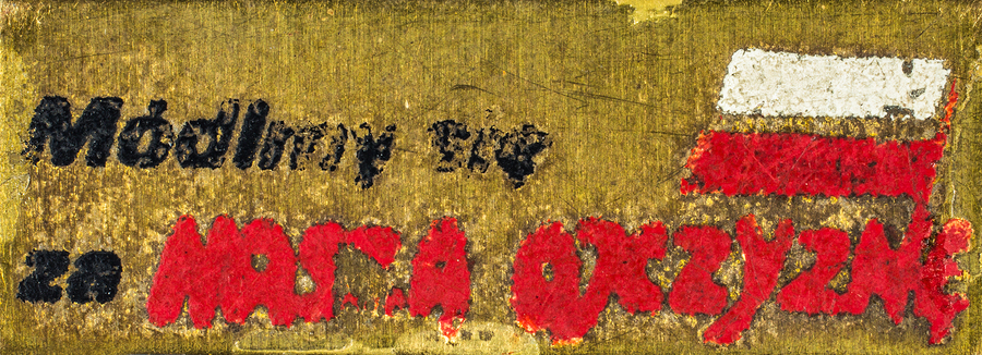 Zdjęcie 031. Przypinka o treści: Módlmy się za NASZĄ OJCZYZNĘ.