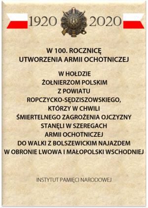 Tablica pamięci żołnierzy walczących z bolszewikami w Sędziszowie Małopolskim.