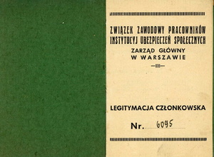 Legitymacja członkowska Związku Zawodowego Pracowników Instytucyj Ubezpieczeń Społecznych, wystawiona w 1938 r.