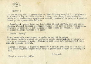 Odpis odezwy gen. Sikorskiego skierowanej do Polaków w Paryżu w styczniu 1940 r.