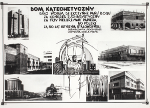 Stalowa Wola dom katechetyczny 1987 Pamiątka poświęcenia Domu Katechetycznego przy kościele Matki Bożej Królowej Polski w Stalowej Woli w Święto Chrystusa Króla w 1987 r.