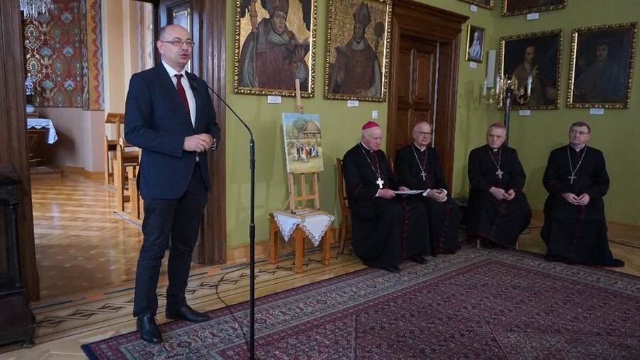 Dr Mateusz Szpytma, wiceprezes IPN na ogłoszeniu decyzji Papieża Franciszka o beatyfikacji Rodziny Ulmów - Dom Biskupi w Przemyślu, 17 grudnia 2022 r. Fot. ks. Maciej Flader/Niedziela Przemyska