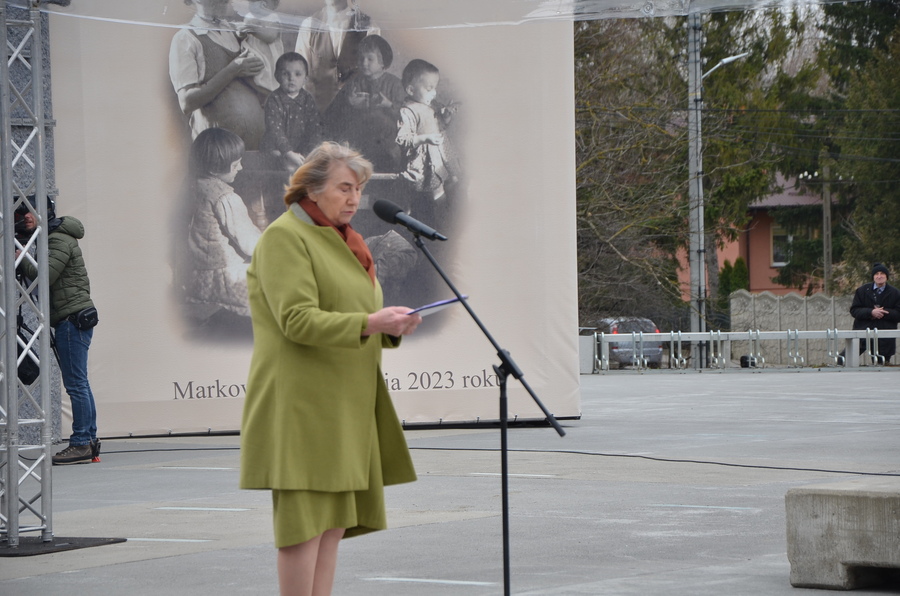 Marii Ryznar-Fołta na obchodach Narodowego Dnia Pamięci Polaków ratujących Żydów pod okupacją niemiecką z udziałem prezydenta Andrzeja Dudy – Markowa, 24 marca 2023. Fot. Katarzyna Gajda-Bator (IPN)