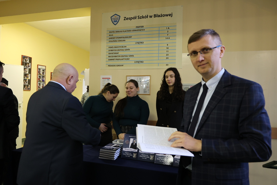 Dr Marcin Bukała na prezentacji książki „Gdy życie było walką. Podpułkownik Józef Maciołek (1900-1973)” – Błażowa, 17 grudnia 2023. Fot. Katarzyna Gada-Bator (IPN)