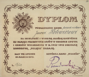 Plik 008. Dyplom nadania por. J. Kotowiczowi Odznaki Honorowej „Orlęta” przez dowódcę Armii „Wschód” gen. Tadeusza Rozwadowskiego