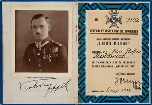 Plik 013. Legitymacja Kawalera Krzyża Srebrnego Orderu Wojennego „Virtuti Militari” ppłka Jana S. Kotowicza z 1 maja 1933 r.