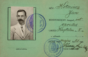 Plik 018. Legitymacja płka Jana Kotowicza internowanego na Węgrzech w obozie w Eger, wydana 21 maja 1941 r.