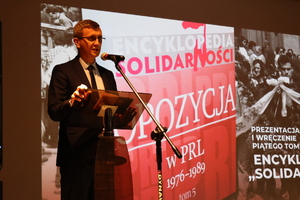 Dr Marcin Bukała na pezentacji 5. tomu „Encyklopedii Solidarności” – Przemyśl, 8 lutego 2024. Fot. Katarzyna Gajda-Bator (IPN)